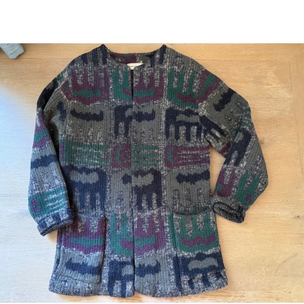 Gutura Eliosno Italy Vintage Angora Wool Blend Abstract Geometric Cardigan Med
